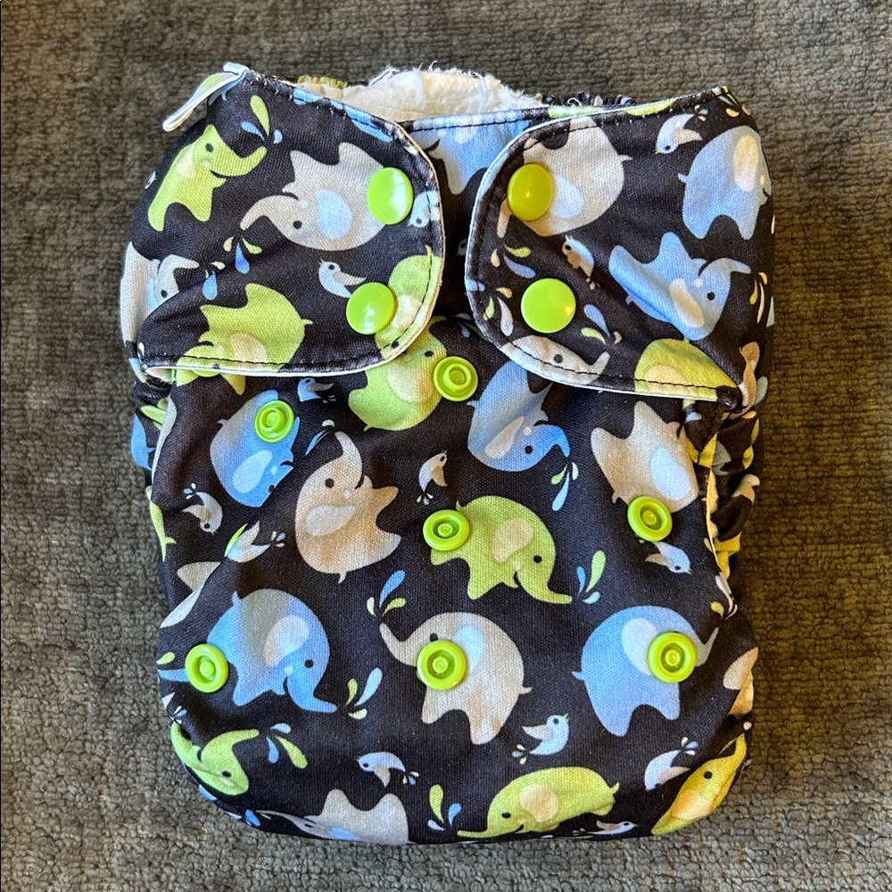 Simplex elephant Print Cloth Diaper - Blue, Green, Black ⭐️